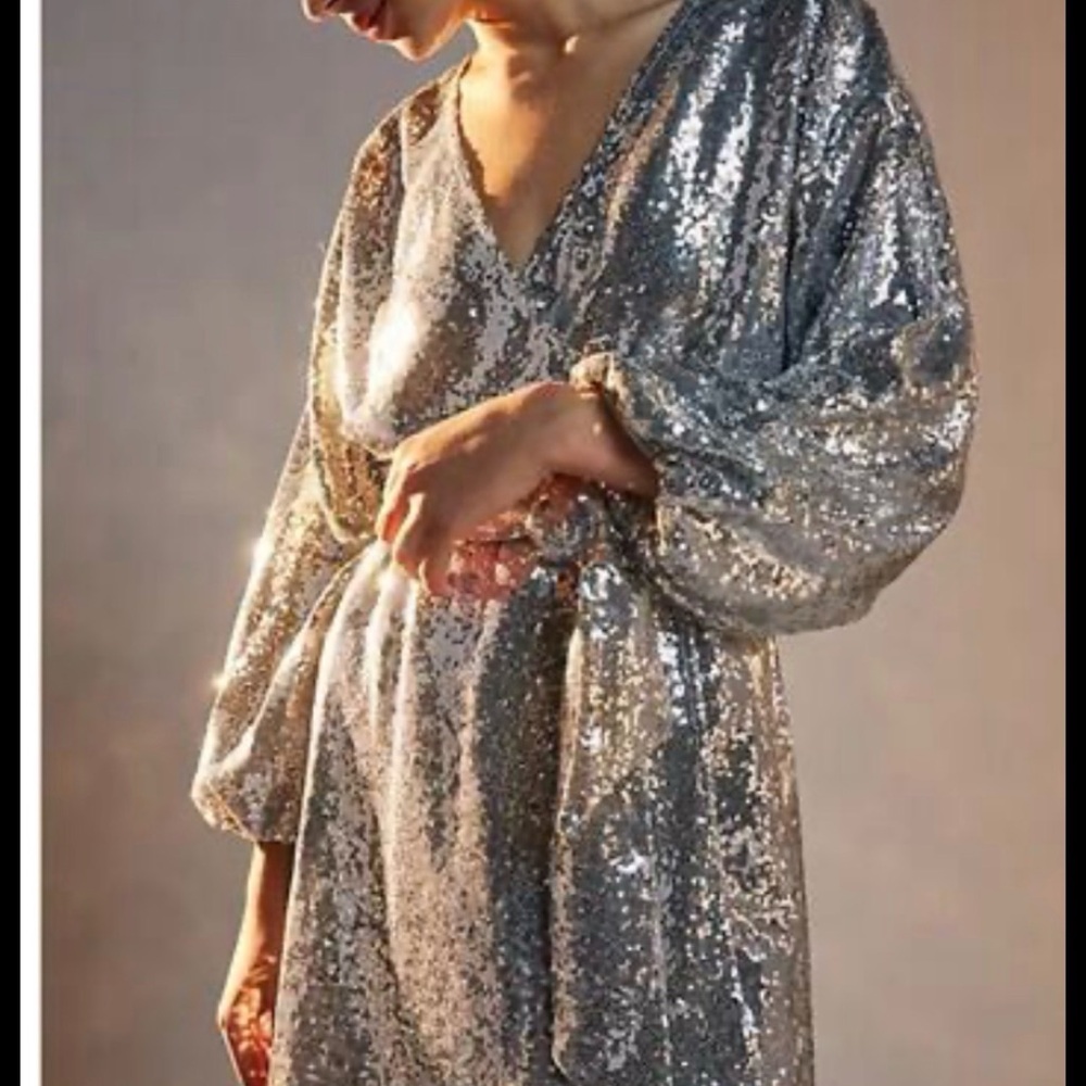 Anthropologie Shimmering Silver Sequin Dress